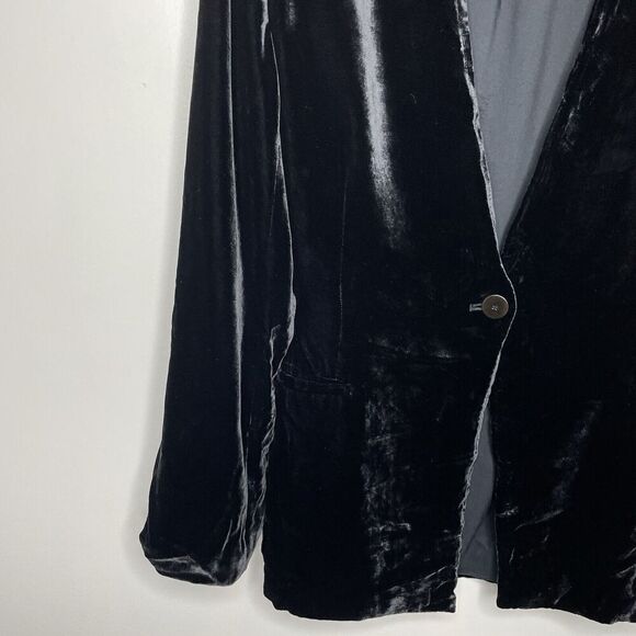 THEORY Velvet Blazer Women 12 Black Waist Tab 1-Button Viscose Silk Jacket - Picture 6 of 16